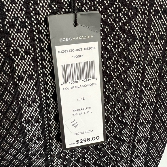 BCBG Max Azria Women Size L Black Jose Dress Fitted Geometric knit NWT Stretch - Picture 2 of 5